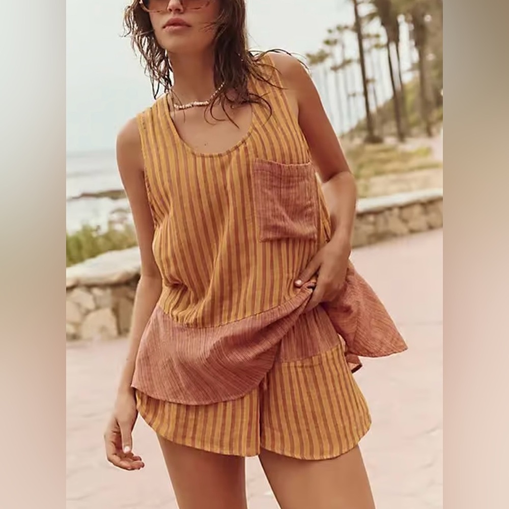 Free People Striped Orange and Brown Tank Top